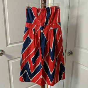 Red, white, and blue strapless dress